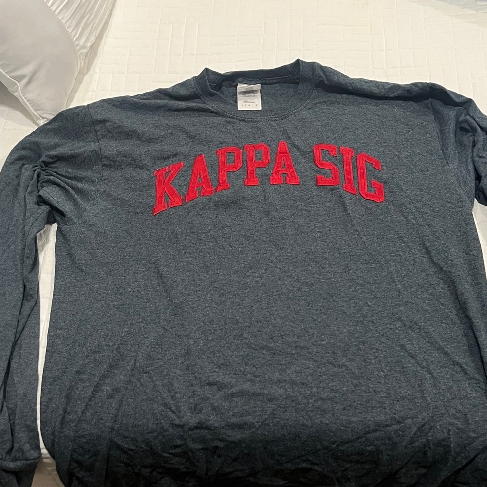 Gildan Gray Long Sleeve Tee with Red Print